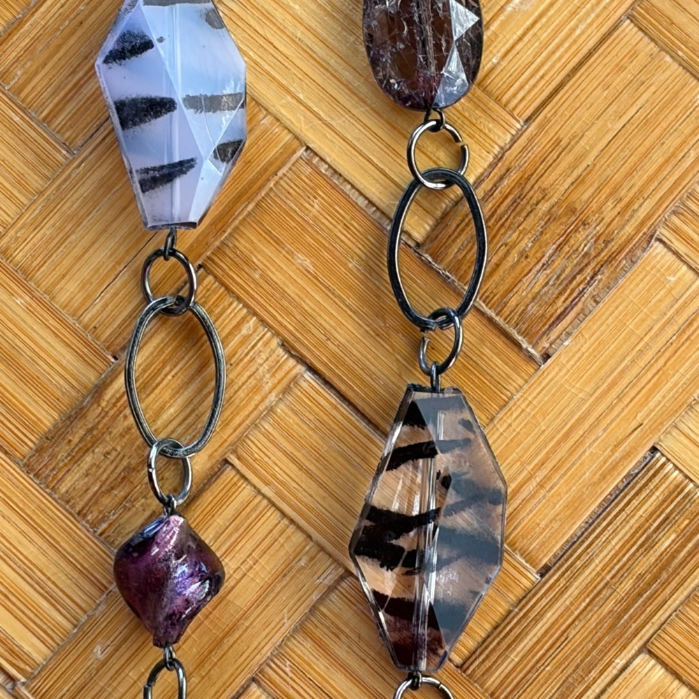 Boho Statement Necklace animal print glass beads, Modern Artisan Style - Picture 3 of 7